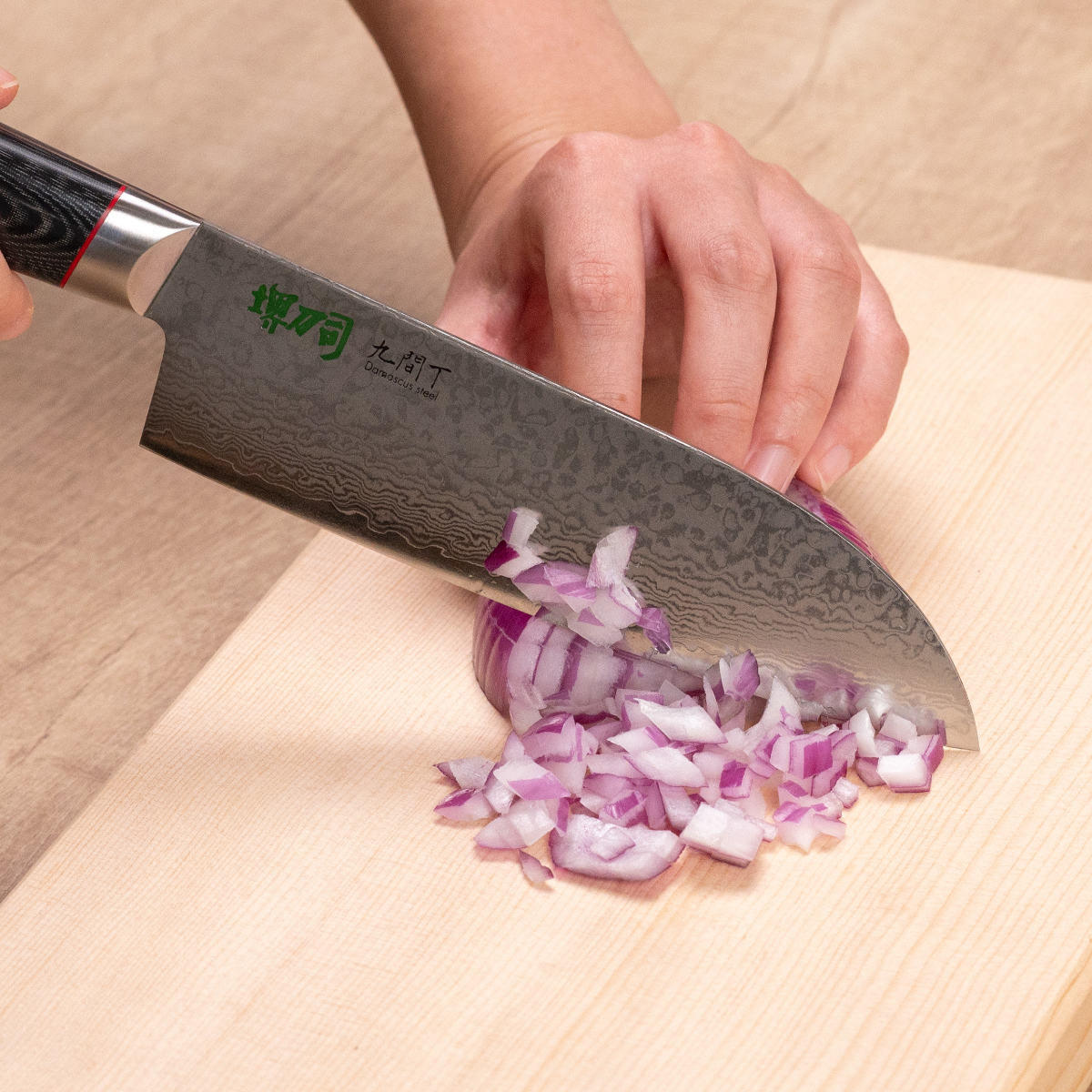 三徳包丁 17cm 九間丁 ダマスカス鋼割込 黒マイカルタ 堺刀司 日本製