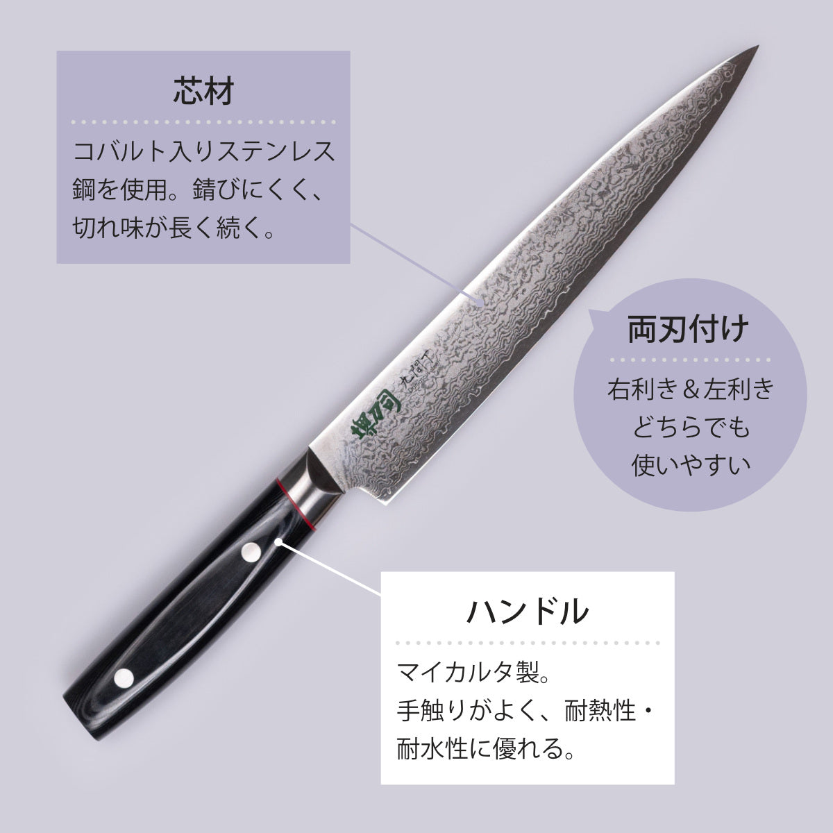 筋引包丁 21cm 九間丁 ダマスカス鋼割込 黒マイカルタ 堺刀司 日本製