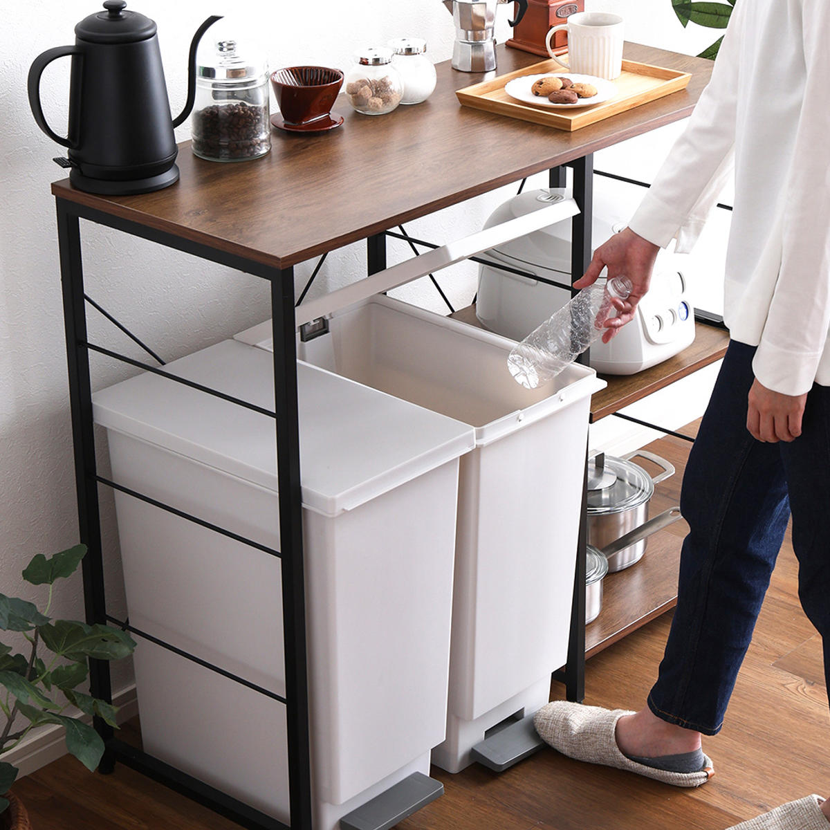 キッチンカウンター 幅100cm スライド棚 高耐荷重 ゴミ箱上ラック