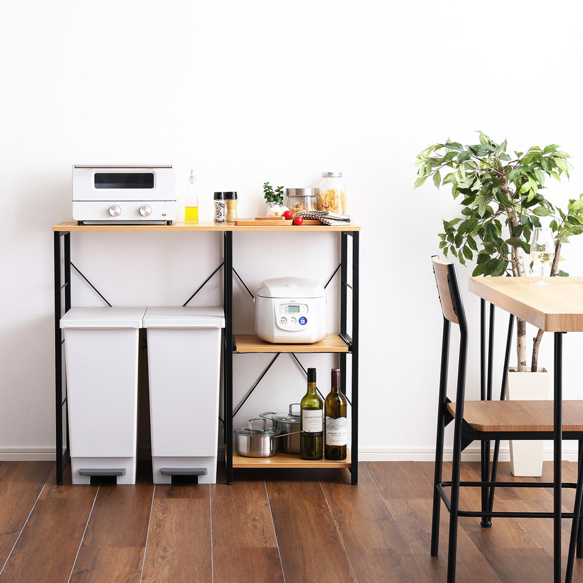 キッチンカウンター 幅100cm スライド棚 高耐荷重 ゴミ箱上ラック