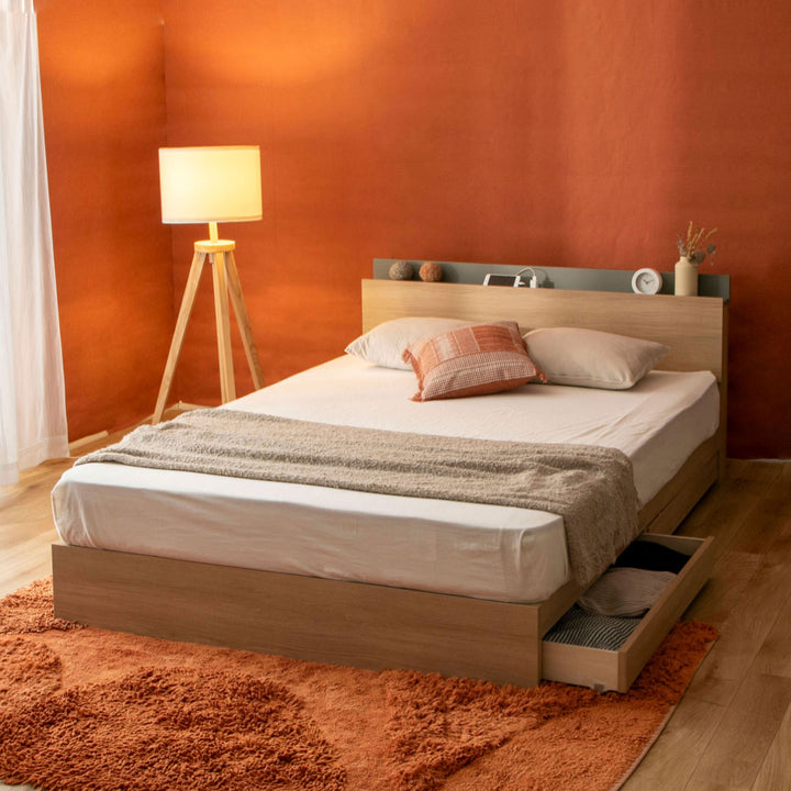 収納付きベッドシングルツートン2口コンセント日本製Apel