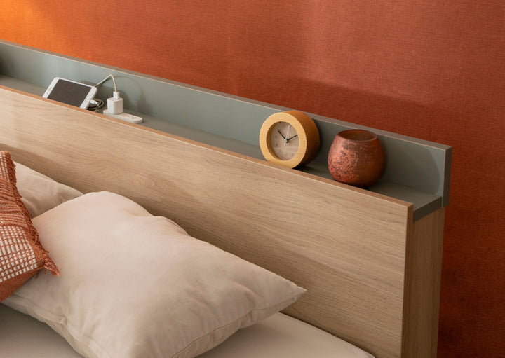 収納付きベッドセミダブルツートン2口コンセント日本製Apel