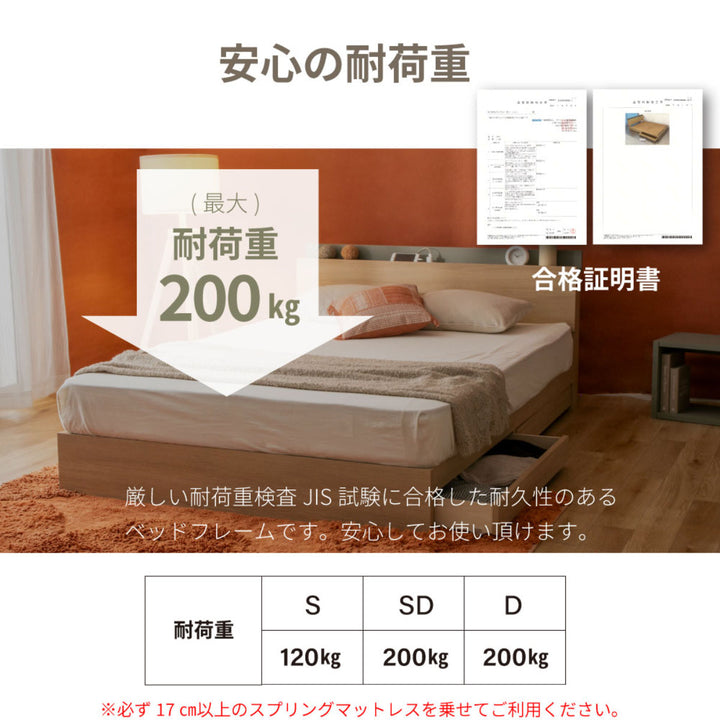 収納付きベッドダブルツートン2口コンセント日本製Apel