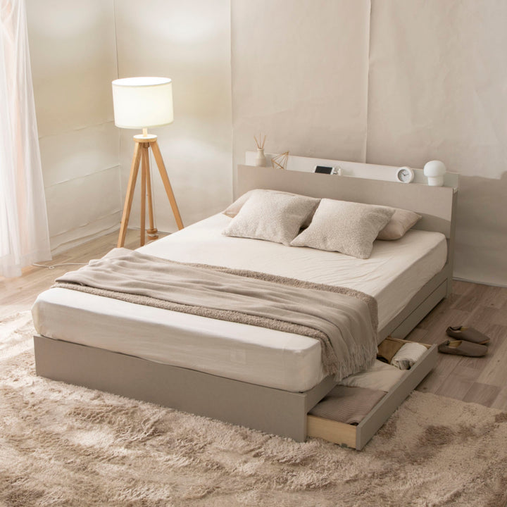 収納付きベッドダブルツートン2口コンセント日本製Apel