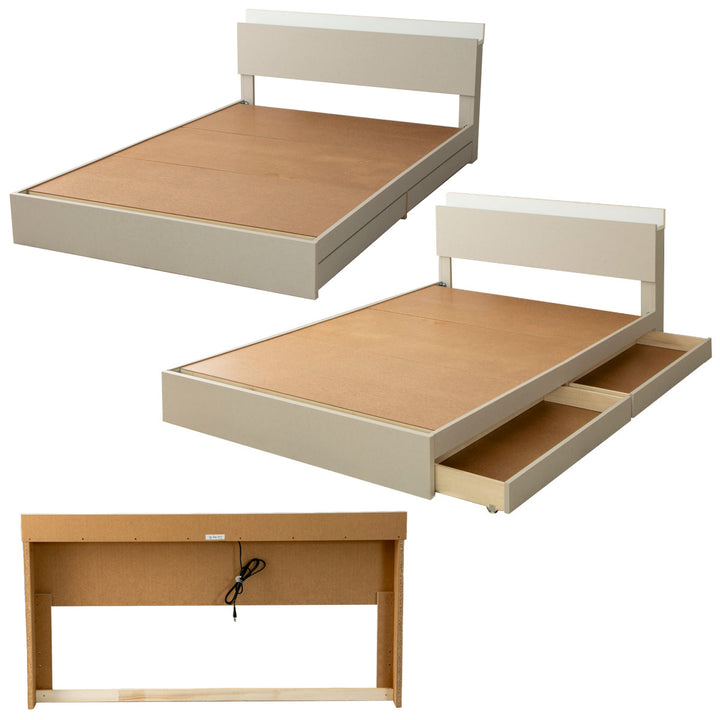 収納付きベッドダブルツートン2口コンセント日本製Apel