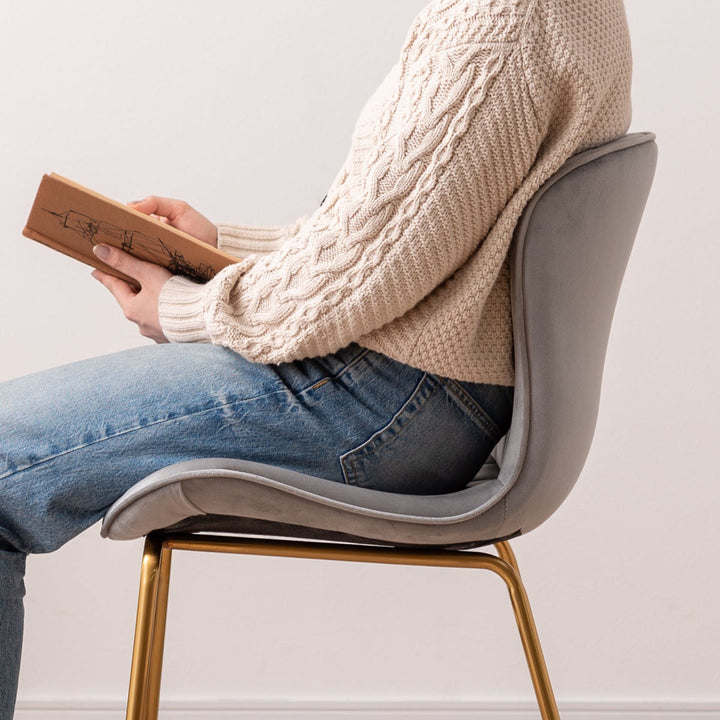 ダイニングチェア座面高43cmベロア調アンティークゴールド脚