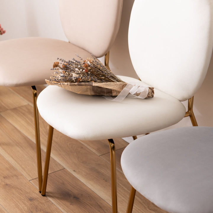 ダイニングチェア座面高43cm背もたれ丸形ベロア調アンティークゴールド脚