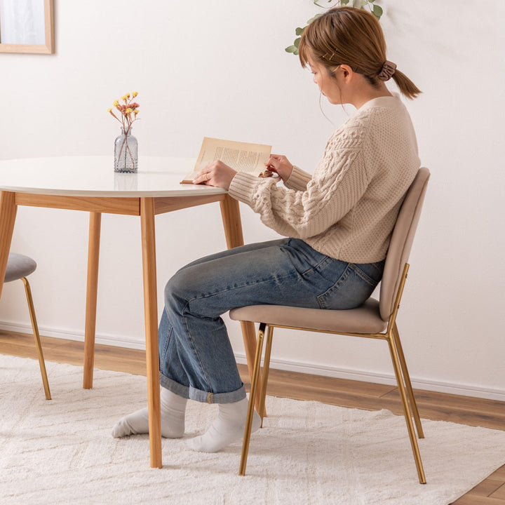 ダイニングチェア座面高43cm背もたれ丸形ベロア調アンティークゴールド脚