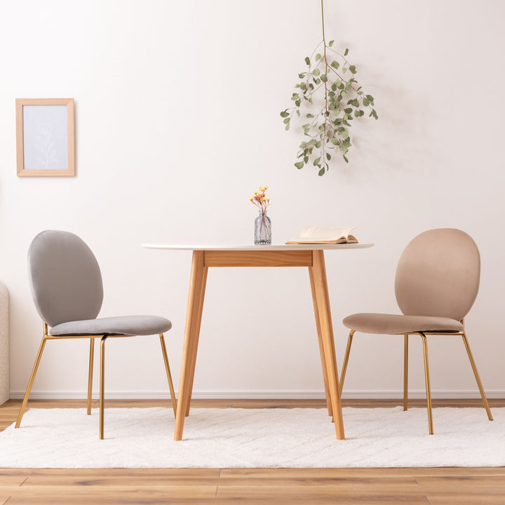 ダイニングチェア座面高43cm背もたれ丸形ベロア調アンティークゴールド脚