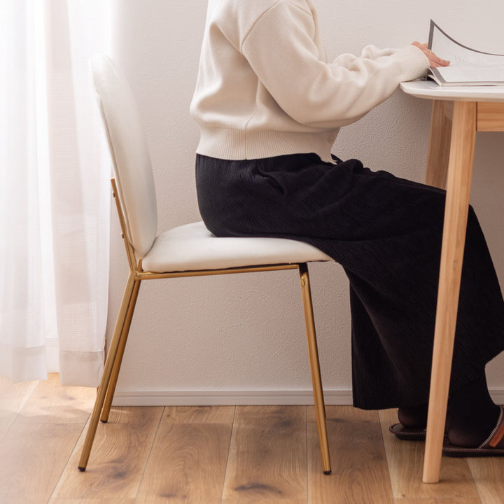 ダイニングチェア座面高43cm背もたれ丸形ベロア調アンティークゴールド脚