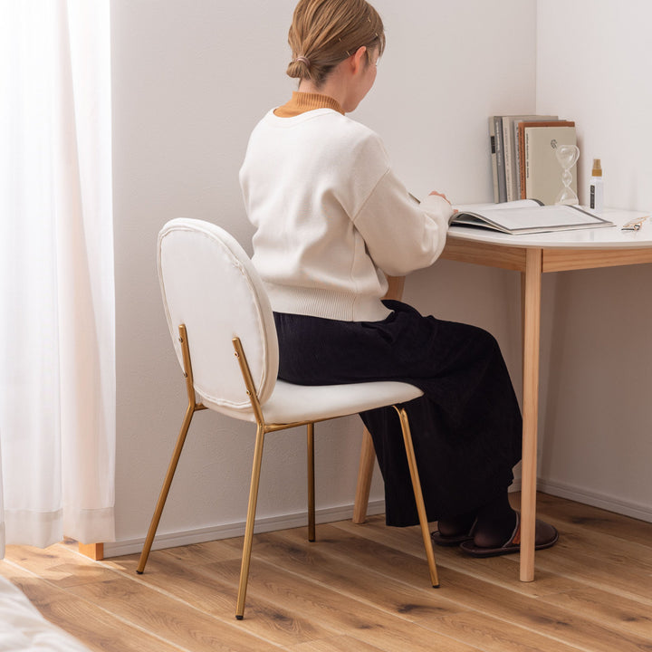 ダイニングチェア座面高43cm背もたれ丸形ベロア調アンティークゴールド脚