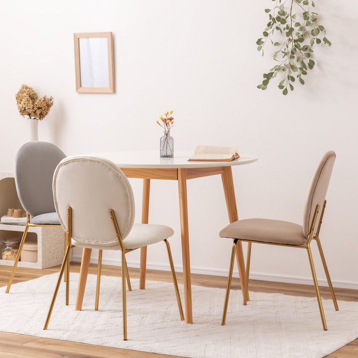 ダイニングチェア座面高43cm背もたれ丸形ベロア調アンティークゴールド脚