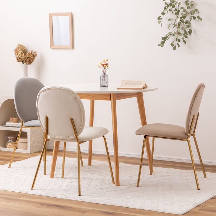 ダイニングチェア座面高43cm背もたれ丸形ベロア調アンティークゴールド脚