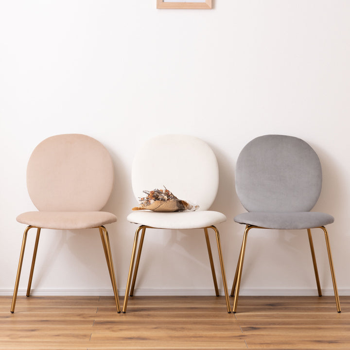 ダイニングチェア座面高43cm背もたれ丸形ベロア調アンティークゴールド脚