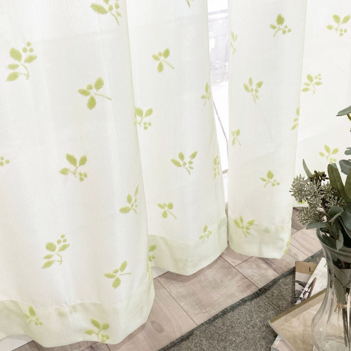 レースカーテンリーフ柄UVカットパイルミラーレース100×198cm省エネ2枚組