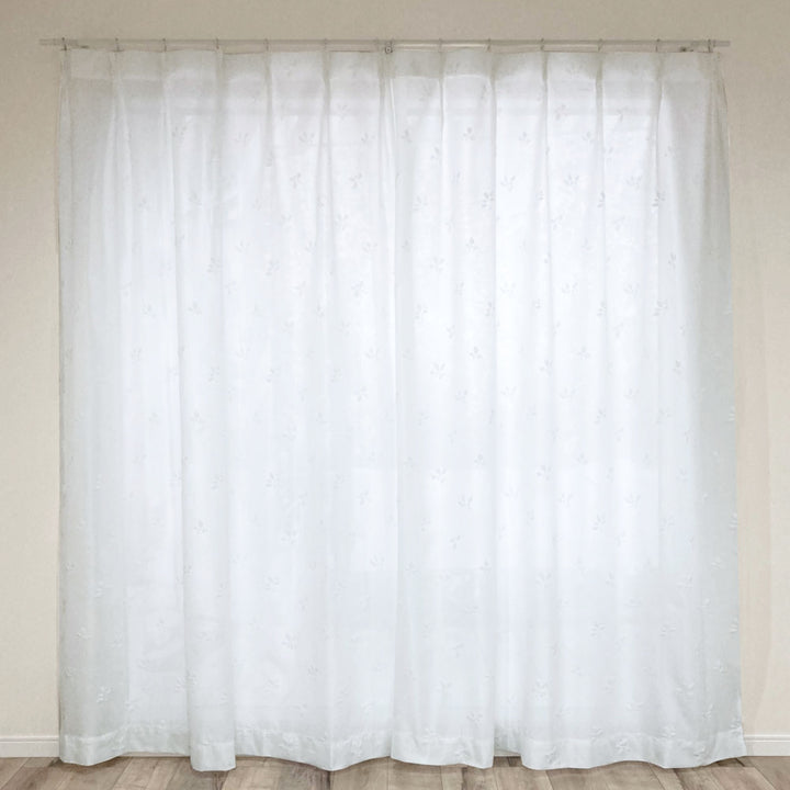 レースカーテンリーフ柄UVカットパイルミラーレース100×228cm省エネ2枚組