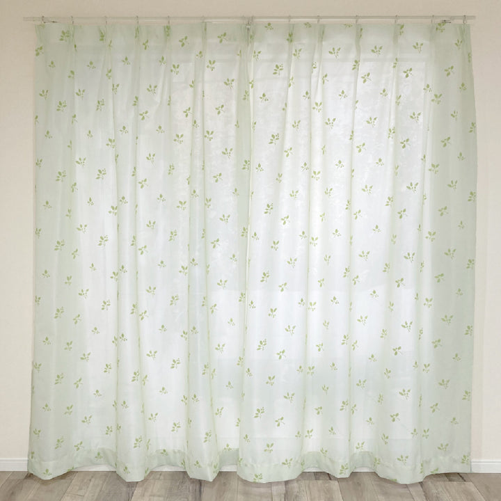 レースカーテンリーフ柄UVカットパイルミラーレース100×228cm省エネ2枚組