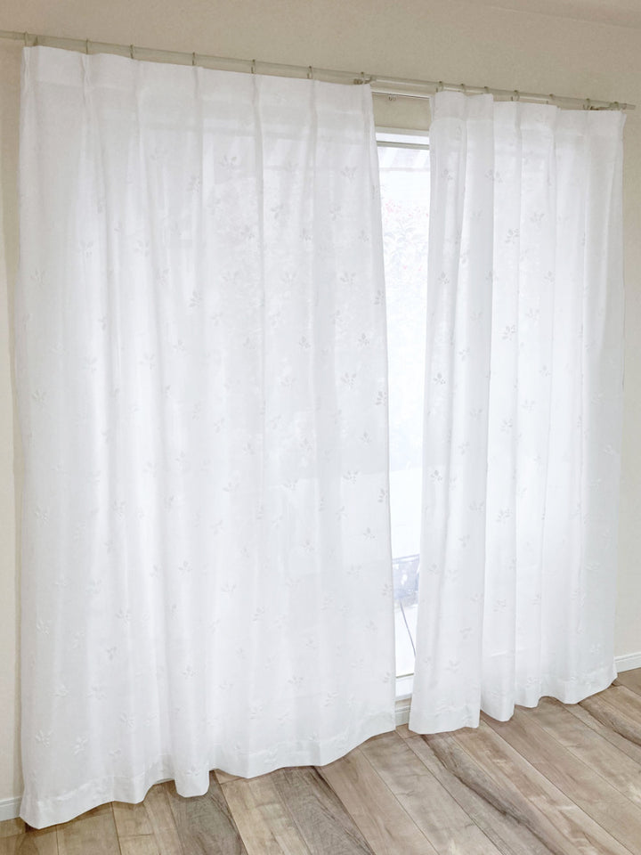 レースカーテンリーフ柄UVカットパイルミラーレース100×228cm省エネ2枚組