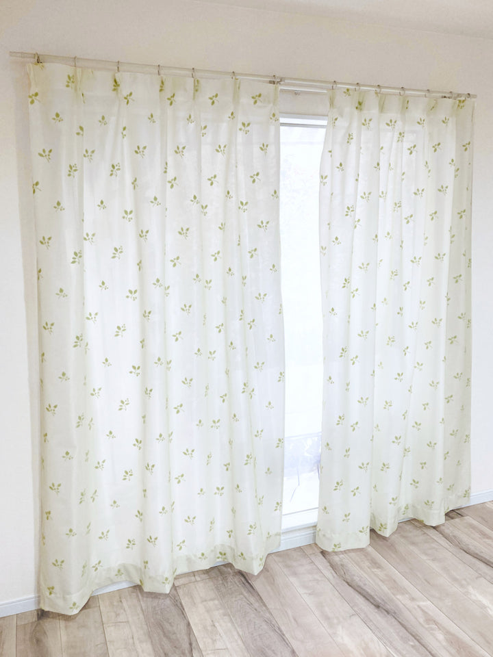 レースカーテンリーフ柄UVカットパイルミラーレース100×228cm省エネ2枚組