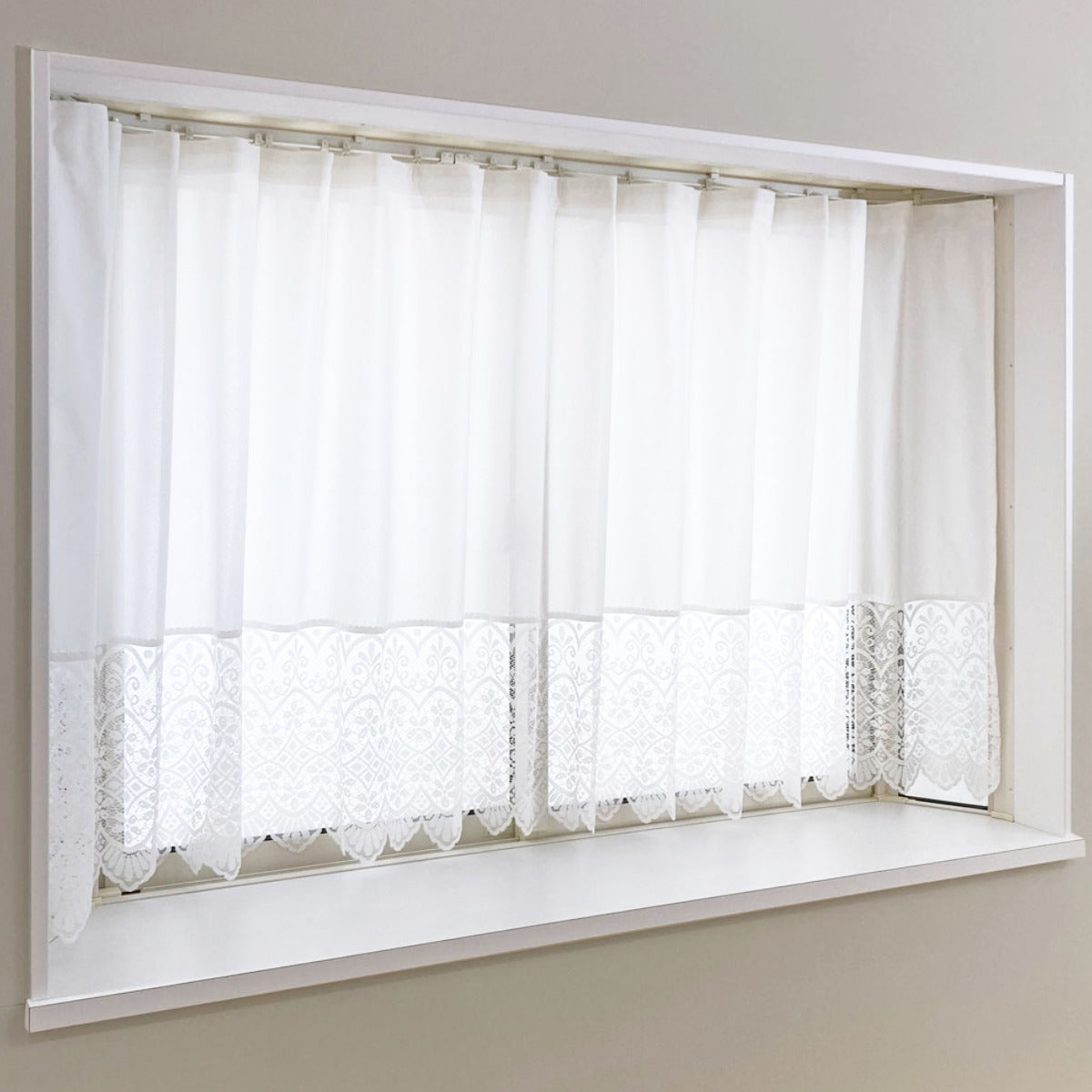 レースカーテン 小窓 フリル付き 300×130cm ミラーカーテン 花粉