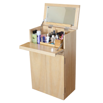 ドレッサー コスメワゴン 隠しキャスター付 ミラー付 サイドテーブルにもなるコスメワゴン