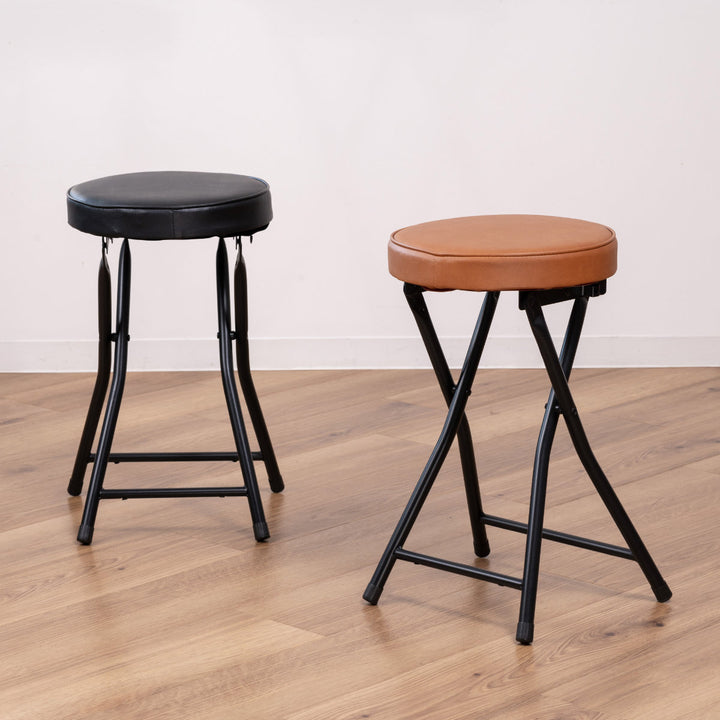 折りたたみ椅子スツール座面高49.5cm合皮クッション座面ブラックフレーム