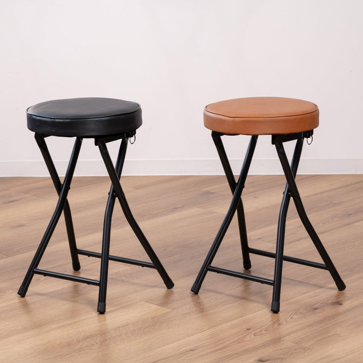 折りたたみ椅子スツール座面高49.5cm合皮クッション座面ブラックフレーム