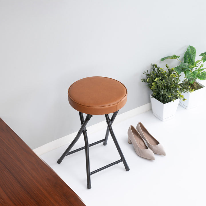 折りたたみ椅子スツール座面高49.5cm合皮クッション座面ブラックフレーム