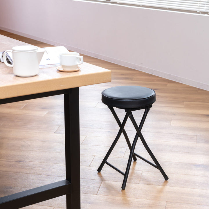 折りたたみ椅子スツール座面高49.5cm合皮クッション座面ブラックフレーム