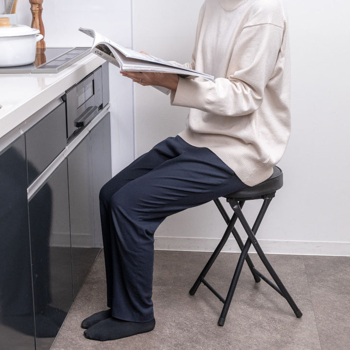 折りたたみ椅子スツール座面高49.5cm合皮クッション座面ブラックフレーム