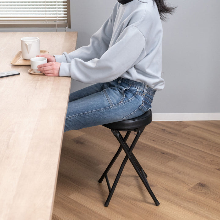 折りたたみ椅子スツール座面高49.5cm合皮クッション座面ブラックフレーム
