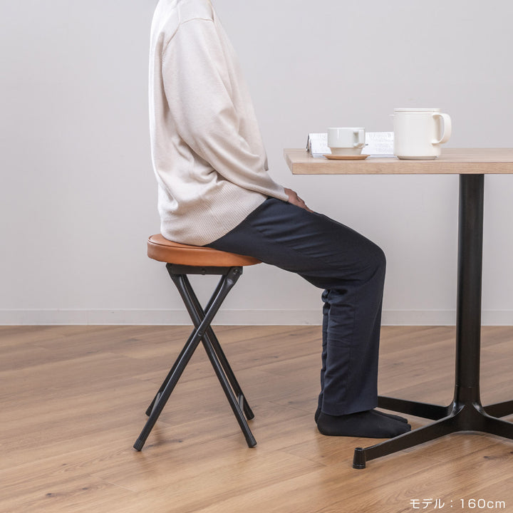 折りたたみ椅子スツール座面高49.5cm合皮クッション座面ブラックフレーム