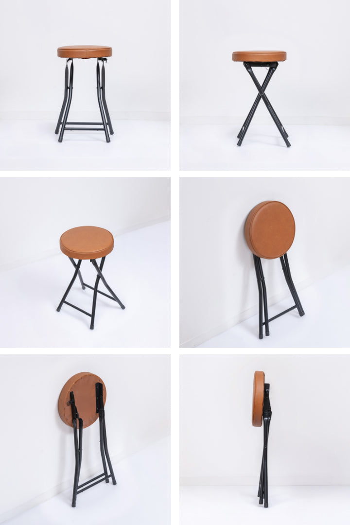 折りたたみ椅子スツール座面高49.5cm合皮クッション座面ブラックフレーム