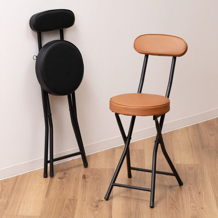 折りたたみ椅子座面高50cm背もたれ付合皮クッション座面ブラックフレーム