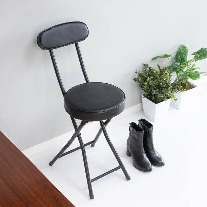 折りたたみ椅子座面高50cm背もたれ付合皮クッション座面ブラックフレーム