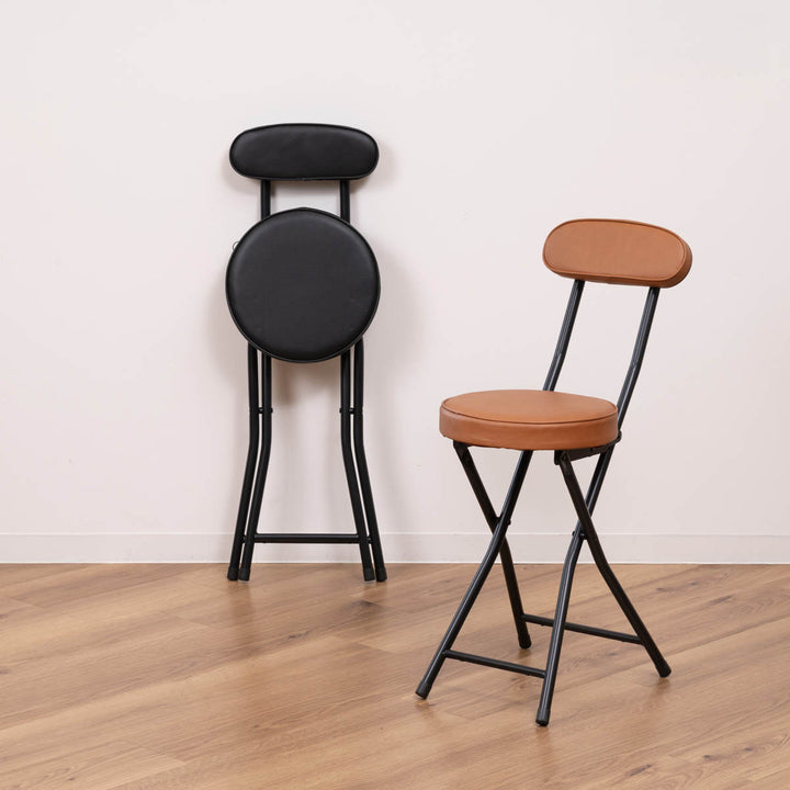 折りたたみ椅子座面高50cm背もたれ付合皮クッション座面ブラックフレーム