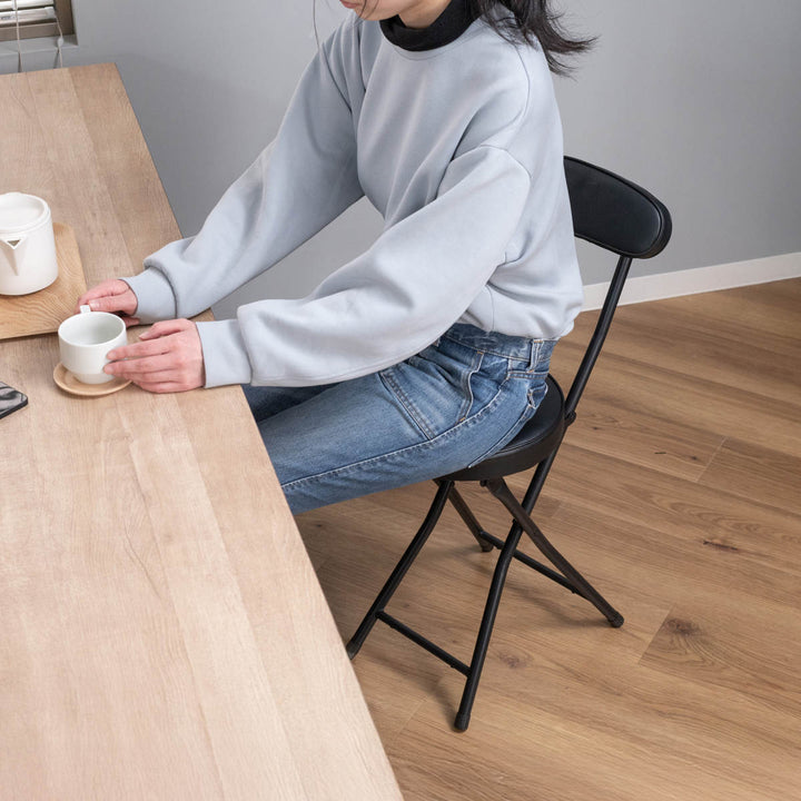 折りたたみ椅子座面高50cm背もたれ付合皮クッション座面ブラックフレーム