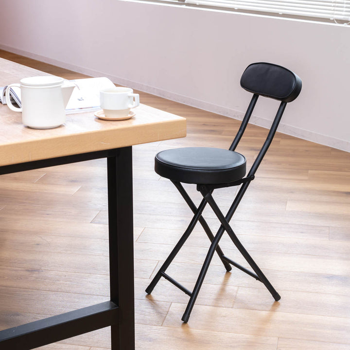 折りたたみ椅子座面高50cm背もたれ付合皮クッション座面ブラックフレーム