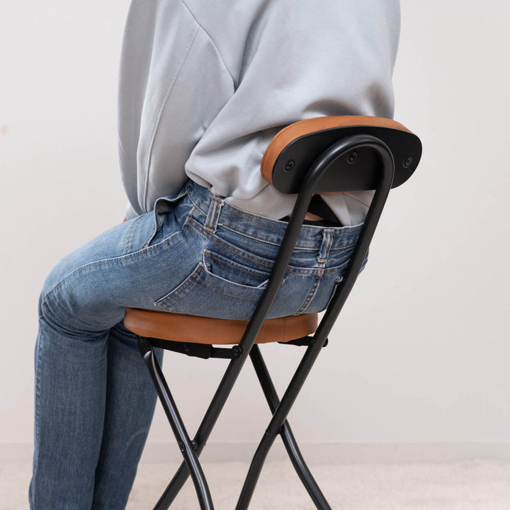 折りたたみ椅子座面高50cm背もたれ付合皮クッション座面ブラックフレーム