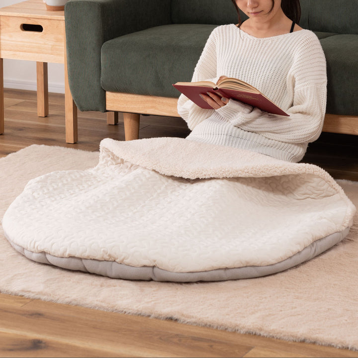 サンドクッションラウンドボア生地ポケットこたつブランケット