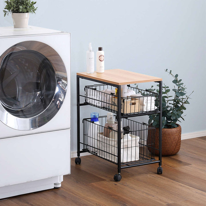 ランドリーワゴン持ち運べるバスケット2段ワゴンランドリーバスケット2段