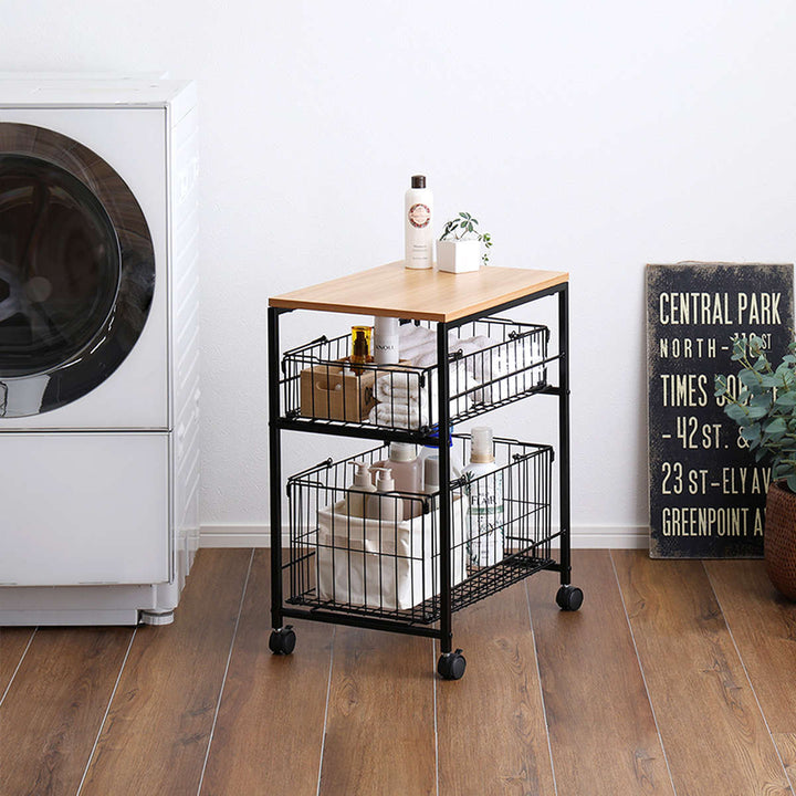 ランドリーワゴン持ち運べるバスケット2段ワゴンランドリーバスケット2段