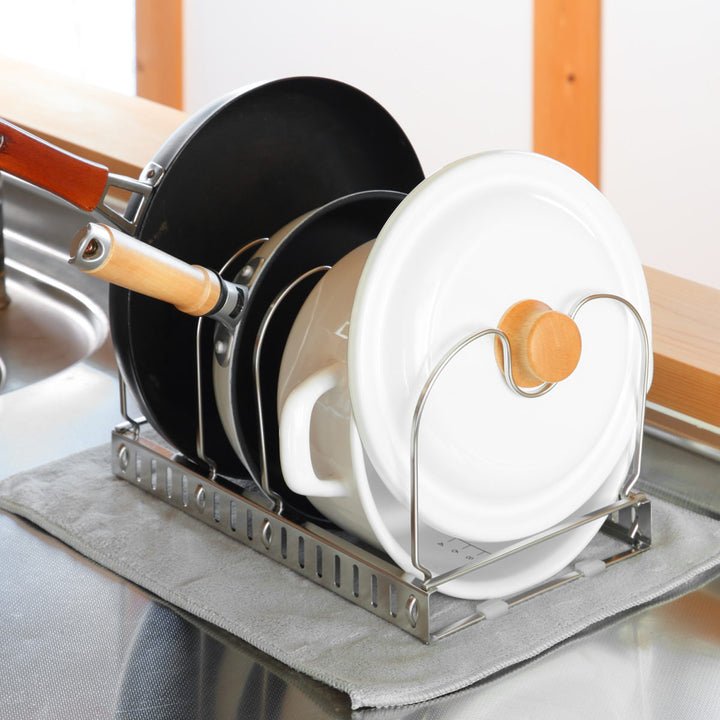 フライパンラック＆kit調節できるフライパンスタンド