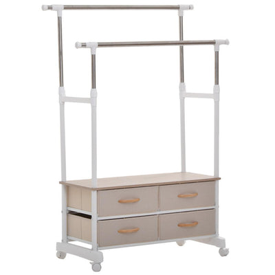 ハンガーラック LOG 左右上下伸縮ハンガー 引出し 4個付き