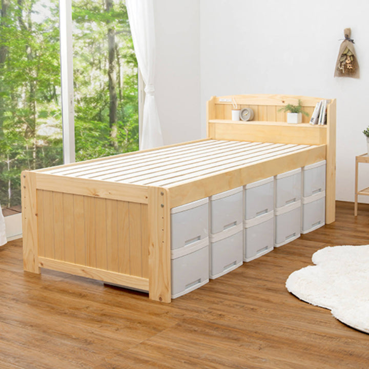 ベッドボンネルマットレス付きセミダブル宮棚2口コンセント敷き布団OK