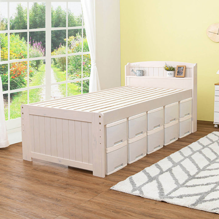 ベッドボンネルマットレス付きセミダブル宮棚2口コンセント敷き布団OK