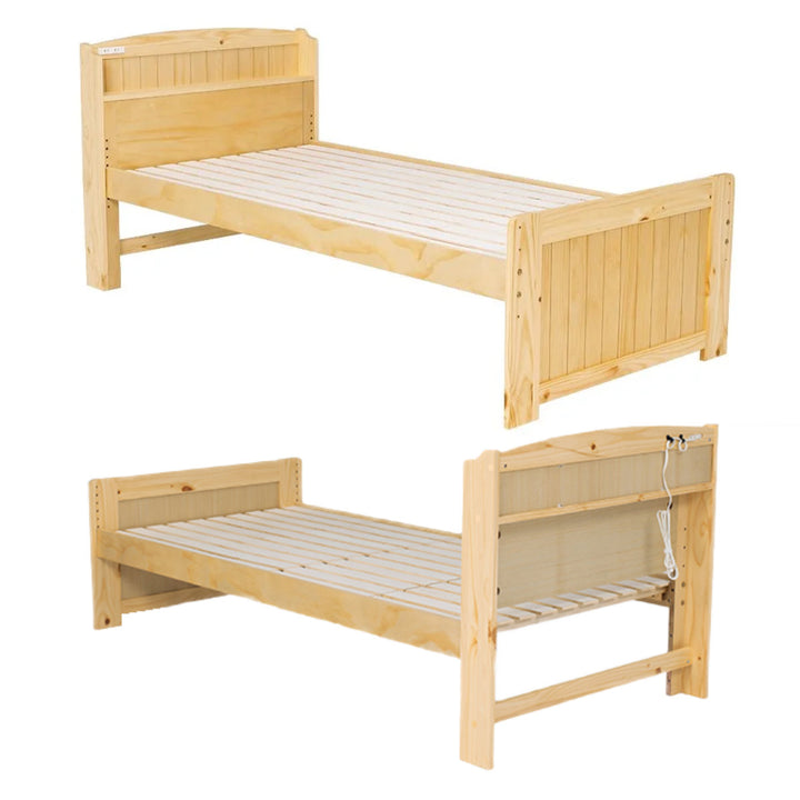 ベッドボンネルマットレス付きセミダブル宮棚2口コンセント敷き布団OK