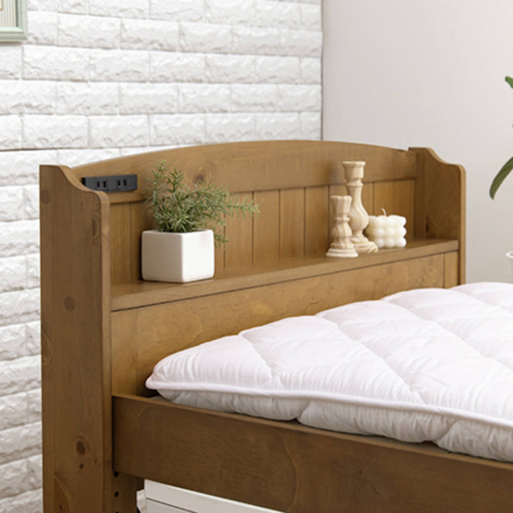 ベッドポケットマットレス付きセミダブル宮棚2口コンセント敷き布団OK