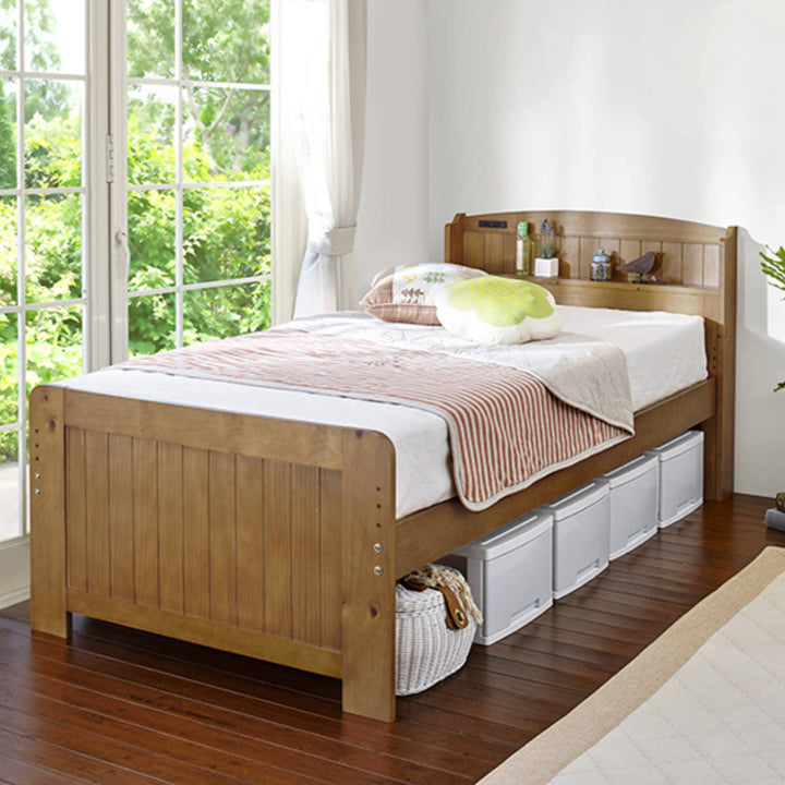 ベッド床下収納セミダブル宮棚2口コンセント敷き布団OK