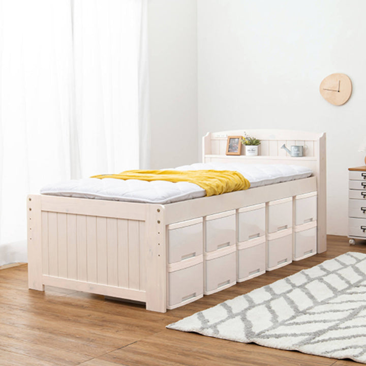 ベッド床下収納セミダブル宮棚2口コンセント敷き布団OK